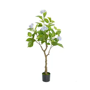 Realistic Artificial Hydrangea Tree Potted Set, 4ft-5ft Tall Fake Decorative Tree, Modern Nature Plant Ornaments for Living Room, Home Office