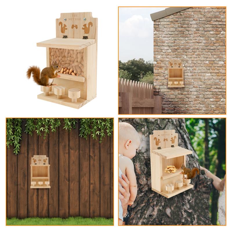 Wooden Squirrel Feeder Large Squirrel Feeders for Outside Cute Squirrel House Sturdy Squirrel Feeder Enduring Squirrel Feeders Decorative Squirrel House for Corn