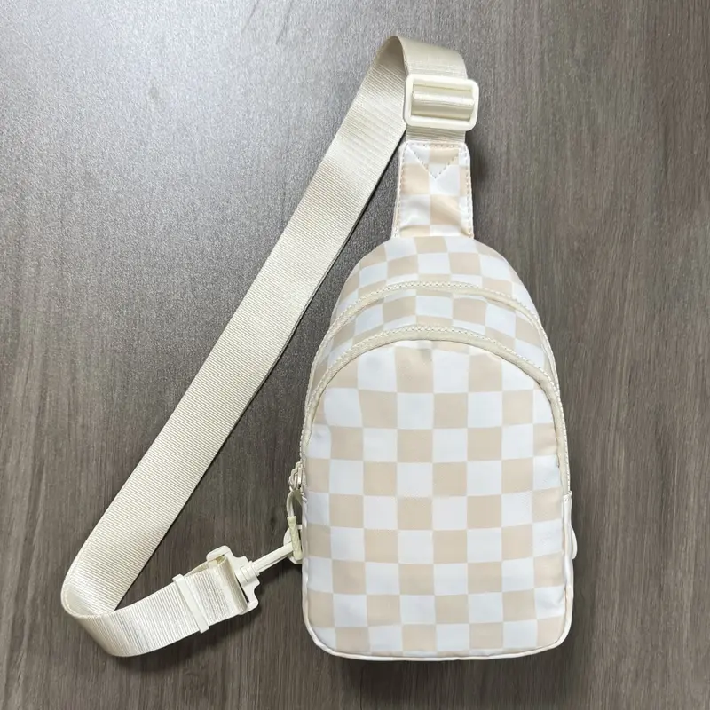 GAINSNS Checkered Checkerboard Plaid Travel Sling Bag for Women Small Crossbody Chest Bag with Adjustable Shoulder Strap Fashion Double layered Fanny Packs Backpack for Men Workout Travelling Hiking Daypack Unisex