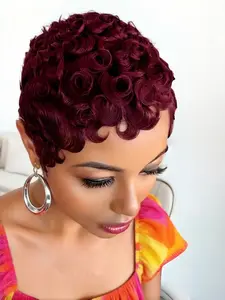 Human Hair Short Pixie Cut Wig for Women, Waves Wigs, Loose Wave Hair, Full Machine Made, Natural, Daily Use, Stylish and Comfortable