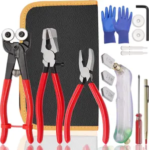 Glass Cutters Tools,Glass , Mosaic Wheeled Glass Tile Nippers,Running Pliers Breaker Grozer Pliers,Stained Glass  Tool Kit with Replacement  Wheel Gloves Leather Bag