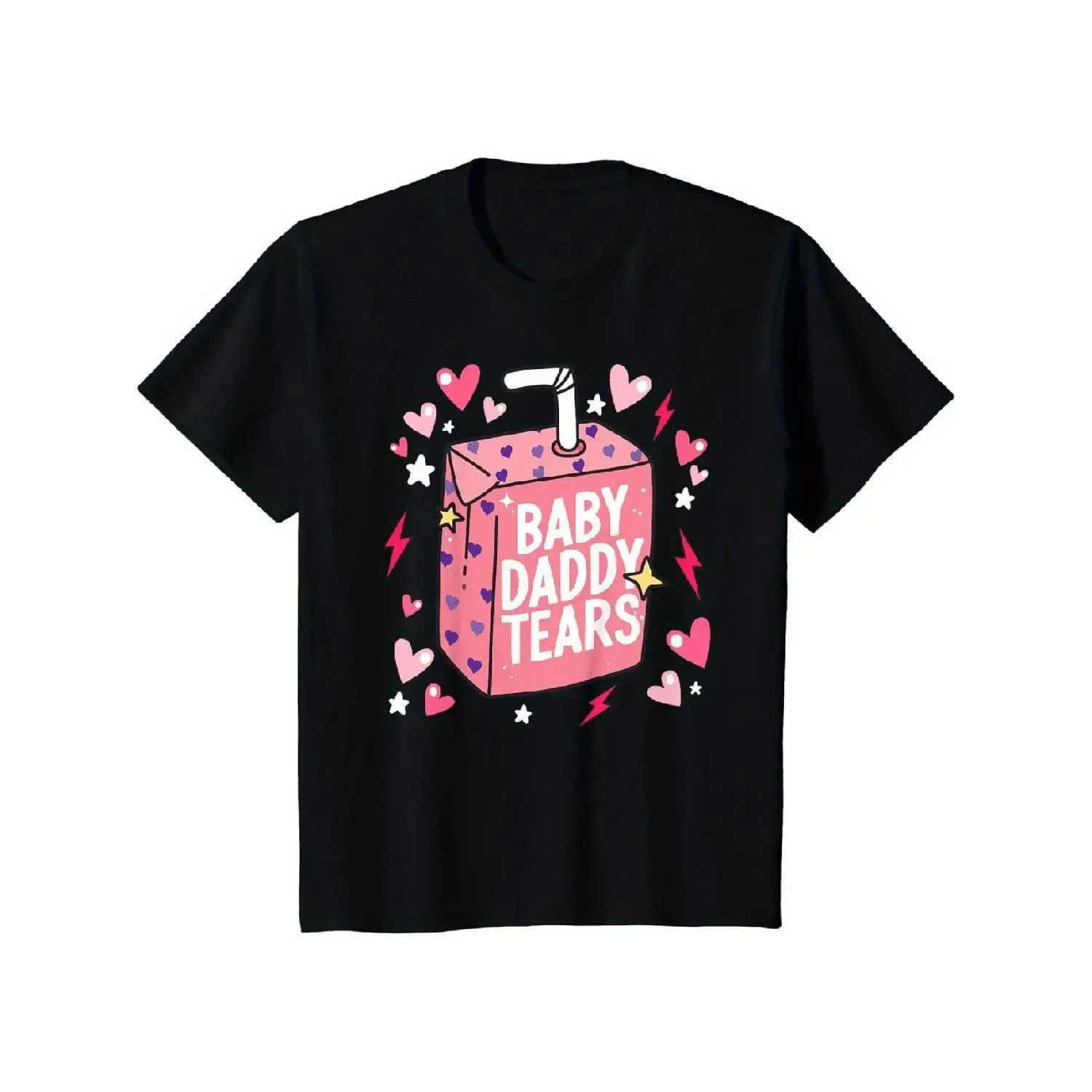 Women's 'Baby Daddy Tears' Retro Graphic T-Shirt, Casual Streetwear Short Sleeve Cotton Top with Fitted Valentine's Design