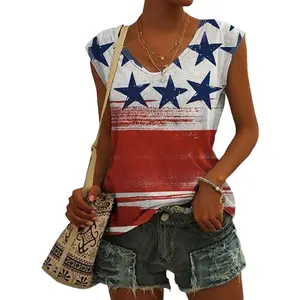 Flamingals American Flag Print V Neck Tank Top Summer Vibes Memorial Day Outfit