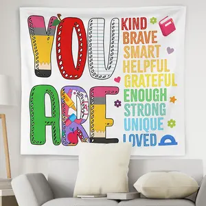 Positive Affirmations for Kids Tapestry Wall Hanging, Kids Affirmation Wall Decor, You Are Kind Brave Smart Inspirational Wall Blanket Decor for Kid Room Classroom  50x60 Inch(Style G)