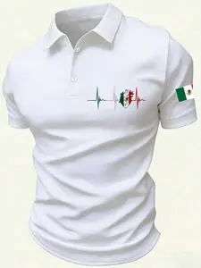 Mexico Flag Heartbeat ECG Polo Shirt | Patriotic Mexican Pride Graphic Tee | Breathable Short Sleeve Golf Shirt | Casual Streetwear for Men | TikTok Viral Fashion | Perfect for Cinco de Mayo, Fiesta, Sports & Everyday Use | Lightweight Polyester Blend