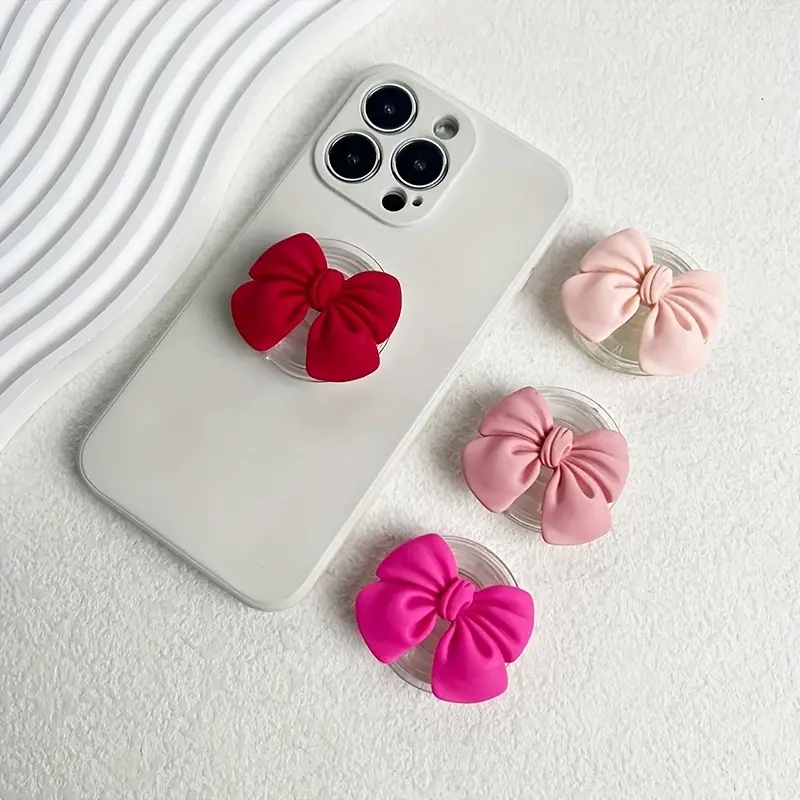 Cute Colorful Bow Phone Holder • Griptok Finger Ring Stand for iPhone Samsung • Case Grip Tok Socket Holder • Gift for Girls Smartphone Cellphone
