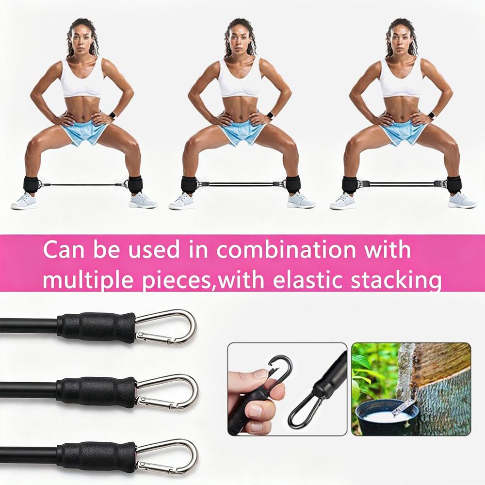 Ankle Cuff Resistance Bands Set, black firm ankle cuffs with triple-strength latex tubes, carry bag, sports accessories, neighborhood drills outdoor walking exercise tools