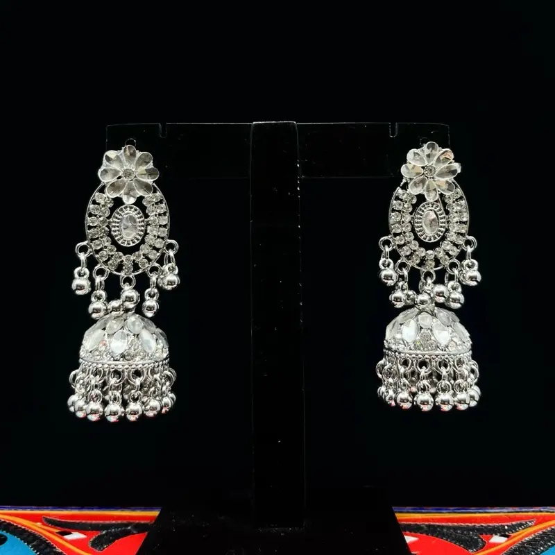 Elegant Silver/Gold/Black Jhumka Earrings