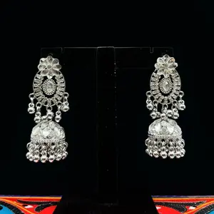 Elegant Silver/Gold/Black Jhumka Earrings