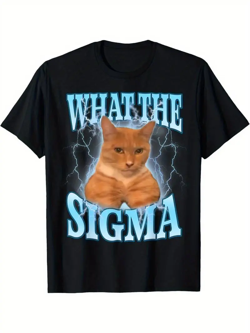 Summer t Shirts ERM, What The Sigma" Meme Cat Graphic T-Shirt - Soft Cotton Blend, Short Sleeve