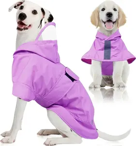 Kuoser Dog Raincoat, Waterproof Dog Rain Jacket with Clear Hooded Double Layer, Lightweight Reflective Dogs Rain Coat with Adjustable Belly Strap, Rain Coats for Medium Dogs Outdoor Wear, Pink,Blue