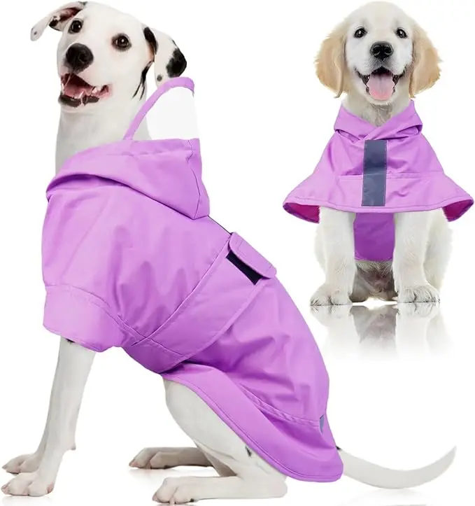 Kuoser Dog Raincoat, Waterproof Dog Rain Jacket with Clear Hooded Double Layer, Lightweight Reflective Dogs Rain Coat with Adjustable Belly Strap, Rain Coats for Medium Dogs Outdoor Wear, Pink,Blue