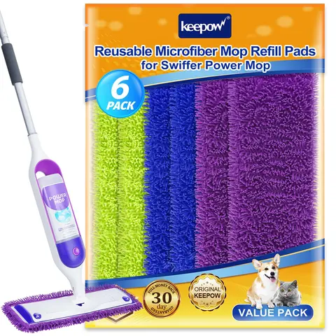 KEEPOW Reusable Microfiber Power Mop Refill Pads Compatible with Swiffer PowerMop For Hardwood Floor Cleaning