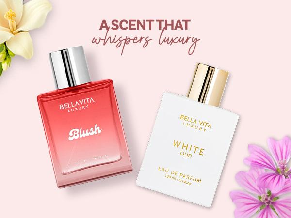 BellaVita Luxury Blush & White Oud Perfume Combo for Women | Eau De Parfum Gift Set | Long Lasting Woody, Musky & Oriental Fragrances | 2 x 100ml | Premium, Elegant & Luxurious Perfume Duo