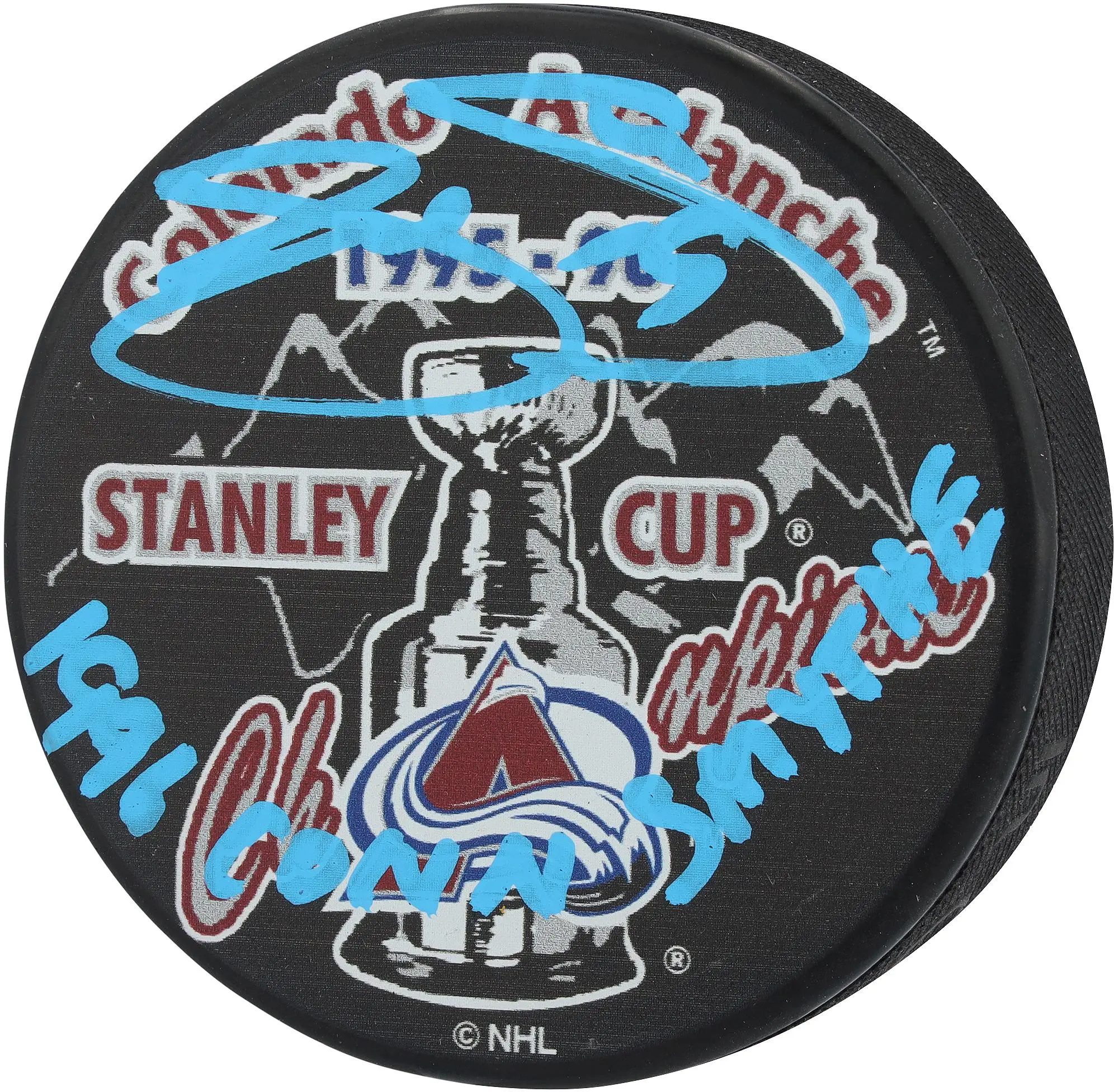 Joe Sakic Colorado Avalanche Autographed 1996 Stanley Cup Champions Hockey Puck with "1996 Conn Smythe" Inscription - Fanatics Authentic Certified
