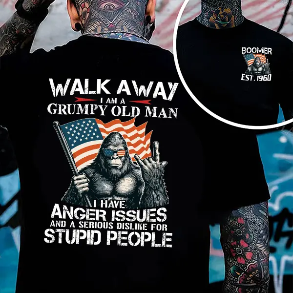KingZlia Shop Walk Away Im A Grumpy Old Man Baby Boomer T-shirt 100% Cotton Unisex Comfort Top with Embroidered Green Love Classic Collar for Menswear & Womenswear