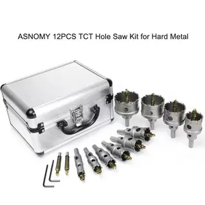 14 Piece Tct Hard Metal Hole Saw Kit, 5/8"-2-1/8" Carbide Tip Hole Cutter Set, Titanium Coated Drill Bits for Metal Stainless Steel Iron Wood Plastic