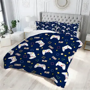 2/3Pcs Navy Video Game Controller Comforter Set, All‑Weather Comfortable Bedding Set, Ideal for Guest Bedroom, Boys Room, Man Cave, Holiday Gift, Trendy Gamer‑Style Room Styling, without Pillow Core