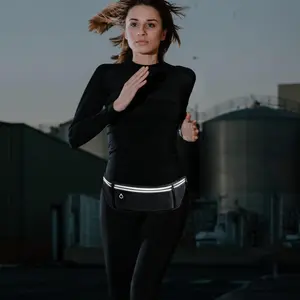 Slim Running Belt for Women Men Runners Fanny Pack Phone Holder Money Belt Running Gear Accessories with 3 Pockets Waterproof Reflective Adjustable Waistband