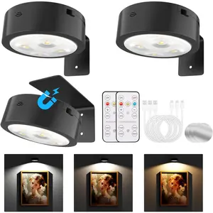 Picture Lights for Wall, Rechargeable  Operated   Painting Lights with Remote Dimmable and Timer, Wall Decor Lights with 3 Lighting Modes for Art Display (Black, 3Pack)
