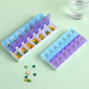 1pc Pill Box Medicine Storage Box Open Lid To Separate Pill Box 14 Compartments A Week's Dose In The Morning And Afternoon Travel Pill Case Vitamin Organizer Supplement Organizer