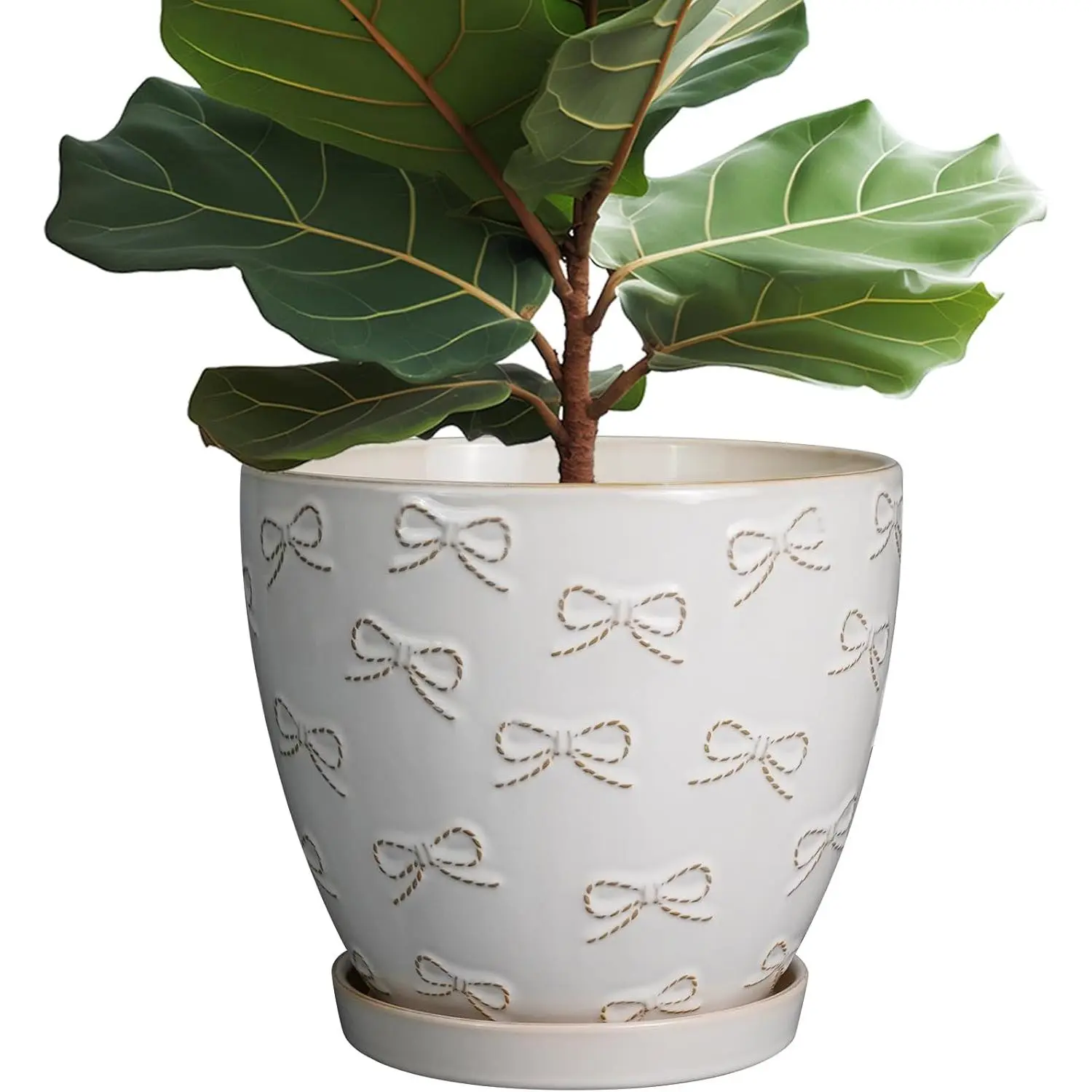Pots for  10 Inch - Ceramic Planter Large  Pot for Indoor  Outdoor Round Flower Pot with Drainage Hole and Saucer Home Garden Decor White