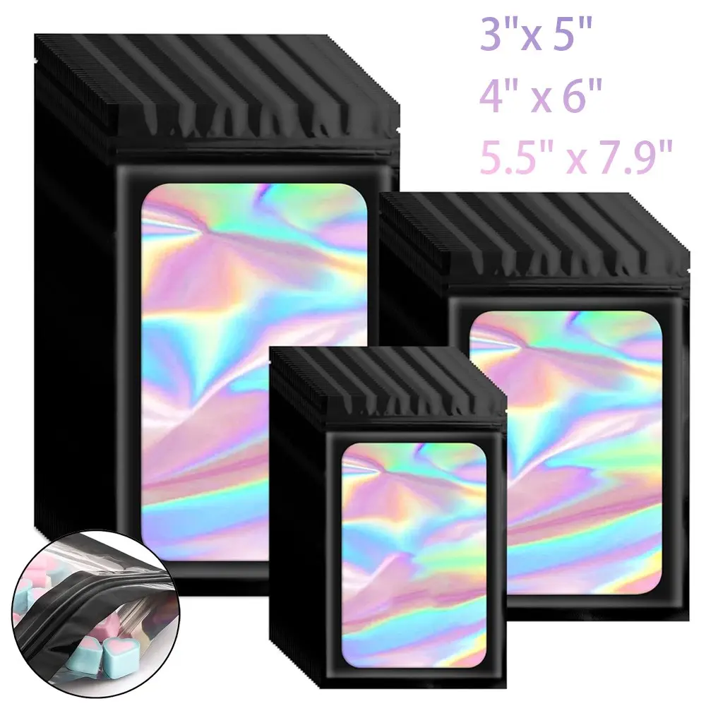 100 Holographic Mylar Foil Bags, Smell-Proof Resealable Zip-Seal Pouches for Office Stationery Storage & Gift Wrapping
