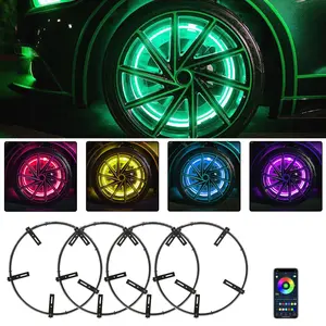 DREAMIZER 4PCS 15.5 Inch Dream Color Chasing Dancing Flow Brightest Led Rim Wheel Ring Lights W Turn Signal And Braking Function Controlled By Remote And App Bluetooth for Truck Car ATV UTV Wheel Lights