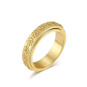 Daisy Titanium Steel Spinning Ring Sunflower Sweet Minimalist Elegant Jewelry New