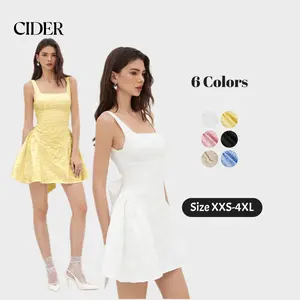 Cider Backless Bowknot Mini Dress – Floral Jacquard U-Neckline Party Dress for Women, Built-in Bra Friendly, Statement Piece for Date Night & Cocktail Events