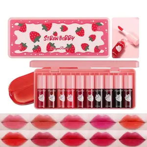 Long-lasting Lip Gloss Set, 10pcs/set Strawberry Glossy Lip Stick, Moisturizing Lip Gloss Elegant Hydrating Cosmetic for Makeup, Girls and Women Makeup Set, Multicolor Lipstick, Matte Liquid Lipstick, Lip Kit Sets