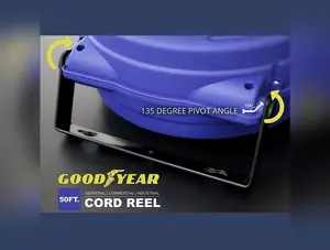 Goodyear Mountable Retractable Extension Cord Reel 16AWG x 50' Ft with LED Lightup Triple Tap Connector, NEMA 5-15R/NEMA 5-15P, Commercial Design