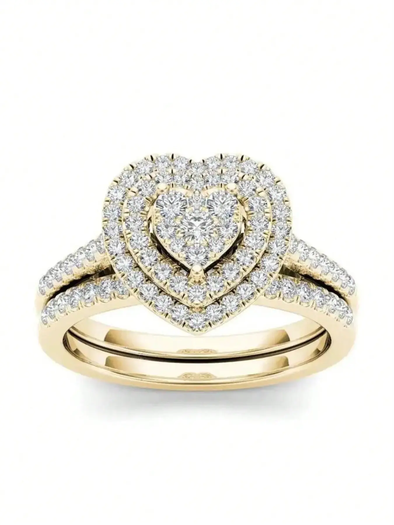 Mother's Day Gift Elegant Women's Zinc Alloy Heart-Shaped Rhinestone Jewelry Rings Set, Heart Cluster Ring, Perfect Engagement Gift, Fashion Accessory for All Occasions, Statement Ring