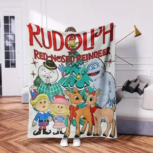 Rudolph Reindeer Festival Wool Blanket - Soft, warm, comfortable all year round | Vibrant cartoon character design | Perfect for sofas, beds, travel, camping, office chairs | Machine washable, low-allergenic polyester, Christmas blanket