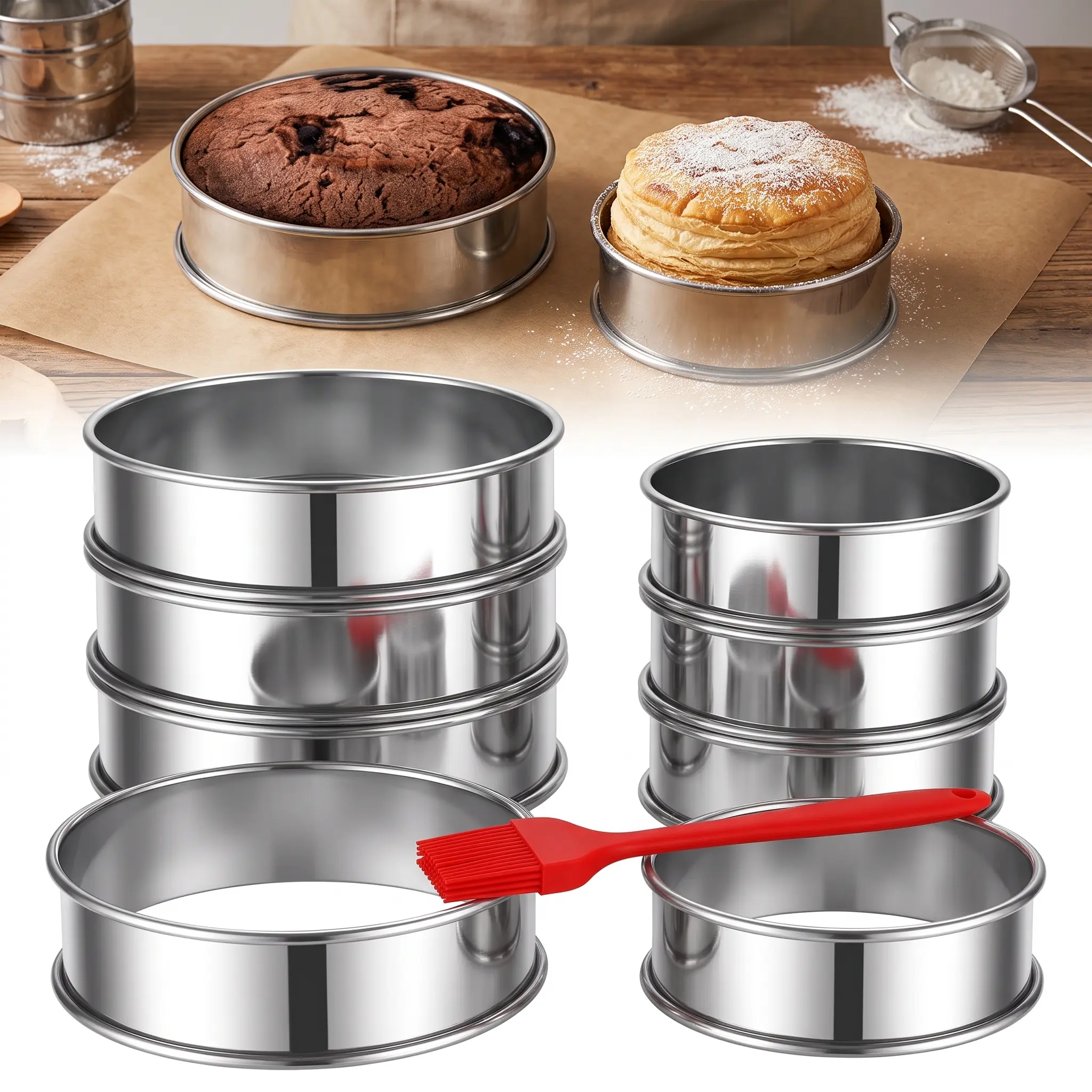 8 Pack English Muffin Rings, 4 Pcs 3.15 Inch and 4 Pcs 3.94 Inch Stainless Steel Crumpet Rings Double Rolled Tart Rings, Round Metal Cooking Pastry Ring Molds for Crumpets baking