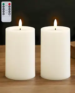 Waterproof Flameless Candles Outdoor 3x4 Inch – LED Battery Operated Pillar Candles with Remote Control & Timer, Realistic Flickering Lights for Patio, Porch, Lantern & Home Decor (White Set)