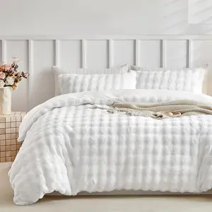 Faux Fur Comforter Set Queen Size, Soft Reversible Heavyweight Bedding, Warm Winter Comforter with 2 Pillow, All Season Fuzzy Comforter Set, White