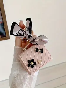 1 Pcs Scarf Keychain Bluetooth-compatible Earphone Bag, Mini Leather Wallet and Charm, Coin Purse, Organizer, Key Ring, Card Holder, Women's Accessory