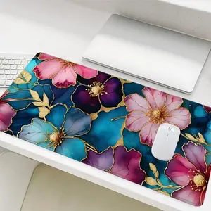 Floral Pattern Mouse Pad, Rectangle Gaming Mouse Pad, Office Desk Accessories, Non-Slip Rubber Base Stitched Edge Desk Pad for Laptop Desktop, Gaming Mousepad, Universal Mouse Pad