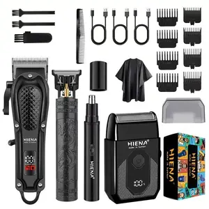 4-in-1 Men's Electric Grooming Kit｜Includes Hair Clipper, Detail Trimmer, Nose Trimmer & Shaver. Cordless USB Charge with Cape & Comb, Portable Perfect Gift Set