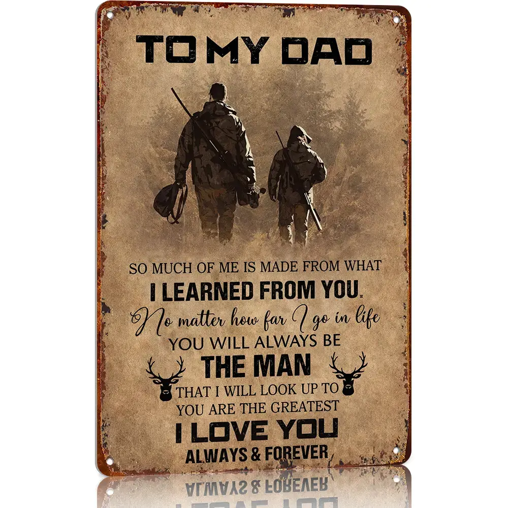 Rustic Metal Tin Hanging Dad Wall Sign, 8x12 in Sentimental Plaque, Home Decor for Garage-Cabin, Father's Day Gifts