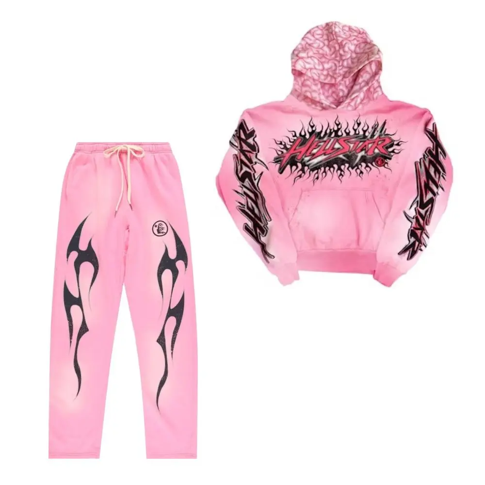 Hellstar Brainwashed Without Brain Pink Hoodie & Sweatpants Set, Gothic Graphic Streetwear, Unisex Y2K Oversized Outfit