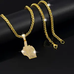 Hip Hop Friendly Gesture Pendant with Dragon Bone Necklace - Unisex Rapper Necklace for Party Festivals, Holiday Gifts