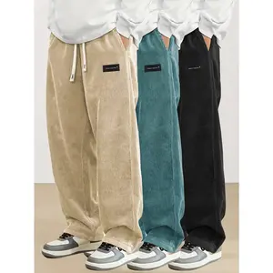 Men's 3pcs Corduroy Joggers - Elastic Drawstring Waist + Pockets, Straight-Leg for Couples Matching/Everyday Wear