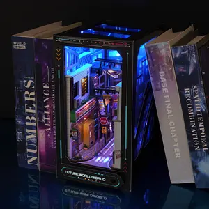 Cyberpunk Book Corner Shelf Insert Kit DIY Wooden 3D Puzzle Model for Adults, Fun Educational Craft, Unique Art Decor for Collectors