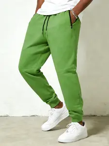 Men's casual jogging pants, elastic waist drawstring and ankle fold zipper pocket design, simple and versatile solid color knitted sports pants, fitness pants, suitable for gym, running, sports and daily wear (all season universal)