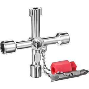 4 Way Water Key with Slotted and Phillips Screwdrivers, Steel Utility Key Faucet Wrench Multi-functional Water Key Sillcock Wrench for Valve Faucet Spigots