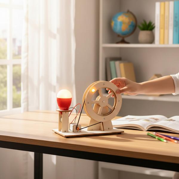 Wooden Hand Crank Generator – Educational Science Toy for Kids, DIY Mechanical Learning Kit