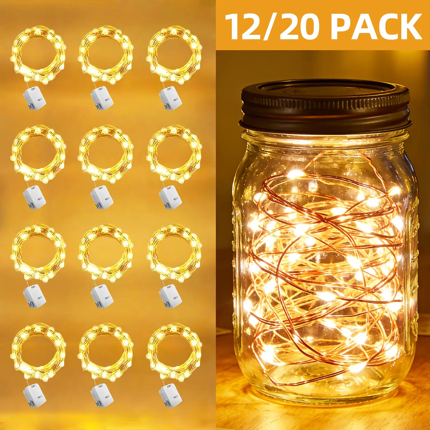 Ledoor 12-Pack, Fairy String Lights, 20LED Indoor Flashing String Lights, 3 Flashing Modes, Fairy Tale Lights Battery Powered, Suitable For Weddings, Birthday Parties, Valentine's Day, Florist, Christmas, Mason Jar Vase - Including Batteries