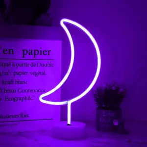 LED Moon Neon Signs, Purple Crescent Night Lights USB  Operated Moon Lamp for Birthday Party, Wedding, Halloween, Christmas Decorations-Holder Base(Purple)